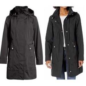 Cole Haan Black Packable Hooded Raincoat Size XS Water Resistant Lightweight